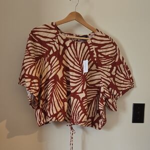 Linen Blend Banana Republic Lagenlook Crop Monstera Plant Leaf Top 2xl NwT